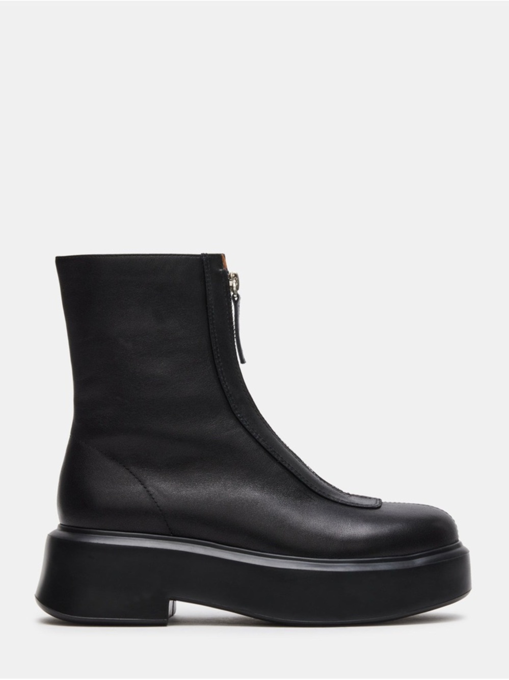 Black Platform Ankle Boots - Women's Leather Zip Front